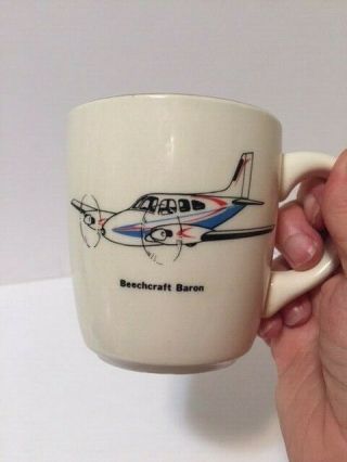 Vintage Airplane Ceramic Gold Rim Coffee Cup Mug Beechcraft Baron Usa