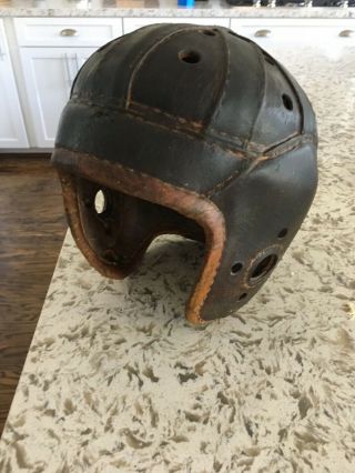 Early Antique Old 1930’s Thick All Leather Football Helmet Vintage 8 Spoke Circa