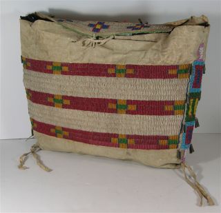 1890s Native American Sioux Indian Bead Decorated Large Hide Tipee Bag Teepee
