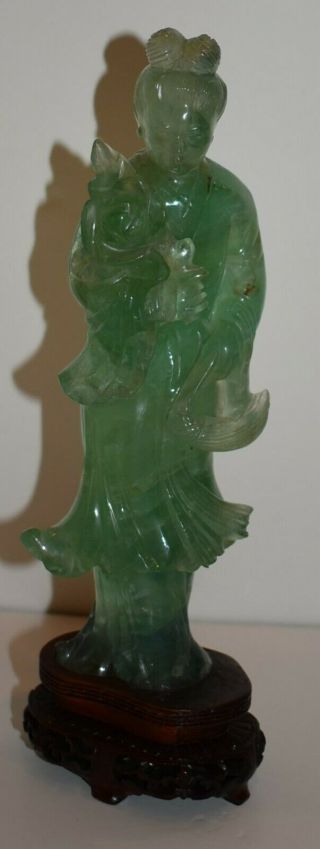 Antique Qing Dynasty Chinese Carved Emerald Green Quartz Rock Crystal Figure