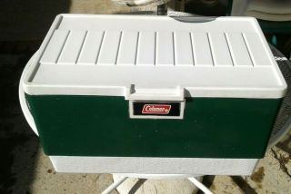 Vintage Coleman Metal Cooler Ice Chest Large Size Green White 22x13x12