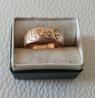 9 Ct Rose Gold Antique Victorian Wedding Cigar Band Ring Etched Hallmarked Sz 6