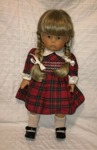 Vintage 1981 Corolle Doll 17” Plaid Red Outfit Beret France.