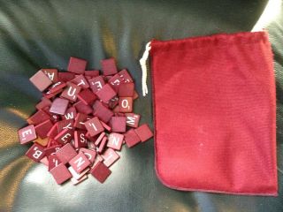 Vintage Set Of 100 Wooden Maroon Scrabble Letters Wood Tiles With Bag