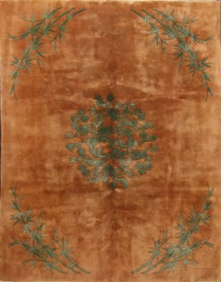 Vintage Rust/green Floral 8x10 Art Deco Peking Chinese Oriental Area Rug Carpet