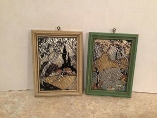 Vintage Small Reliance Framed Painted Glass Pictures, .