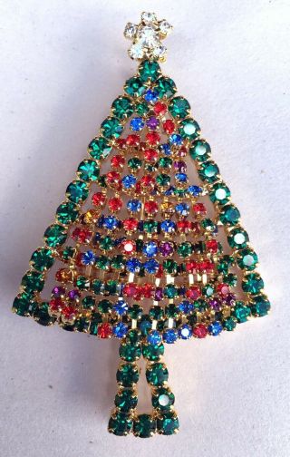 Gorgeous Vintage Christmas Tree Brooch Pin Multi - Color Dangling Trembler Strands