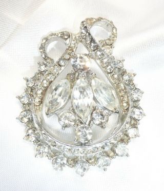 Vintage Coro - Magnificent & Graceful Clear Rhinestone & Silver 2 " Pin/brooch