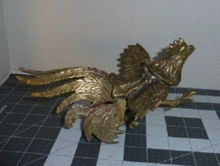 Vintage Brass Fighting Rooster Cocks Chickens Figurine Sculpture