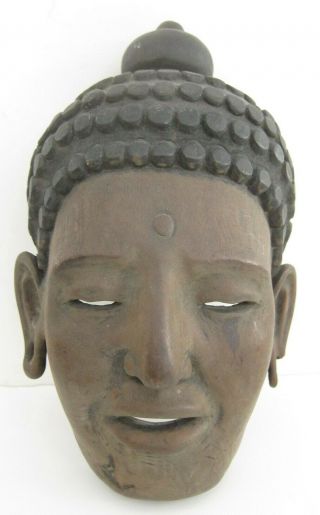 Cambodian Thai Buddha Vintage Hand Carved Wood Mask Wall Sculpture Carving 13 "