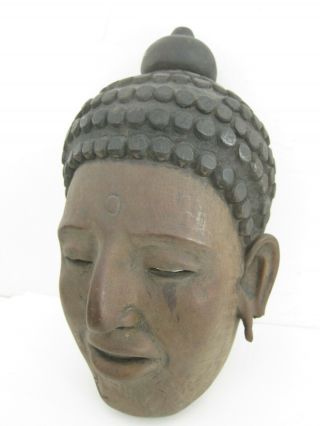 Cambodian Thai Buddha Vintage Hand Carved Wood Mask Wall Sculpture Carving 13 