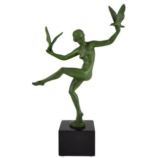 Briand Marcel Bouraine Art Deco Sculpture Nude Bird Dancer 1930 Max Le Verrier
