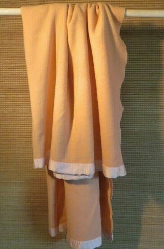 Vtg Wool Blanket Unbranded Orange Satin Trim 65 " X 75 " Twin Minor Issue