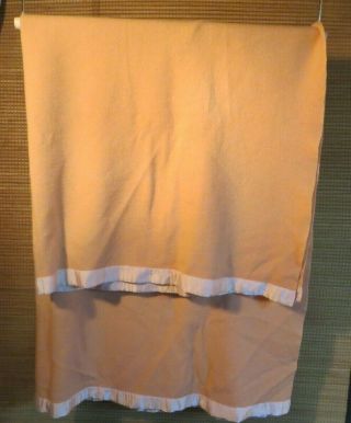 Vtg Wool Blanket Unbranded Orange Satin Trim 65 