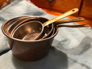 4 Vintage Copper/brass Measuring Cups 1c,  3/4c,  1/2c,  1/4c