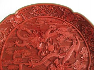 VINTAGE FINE OLD CHINESE CINNABAR CARVED IMPERIAL DRAGON 15 INCH CHARGER PLATE 2