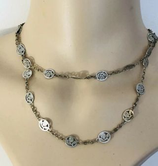 Antique Art Nouveau Sterling Silver Long Necklace,  925,  Heavy