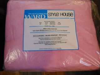 Vintage Montgomery Ward Pink Polyester Blanket Nylon Binding 72 " X90 "