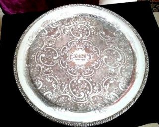 Vintage Large Silver Plated Serving Tray Circular Decorative Claw & Ball Feet