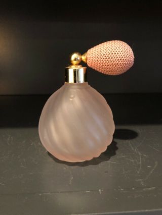 Vintage Pink Frosted Swirl Glass Perfume Bottle W/atomizer & Bulb