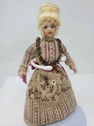 Artist Made Porcelain Victorian Blonde Doll House Lady Detailed Lace Gown 5.  5 "