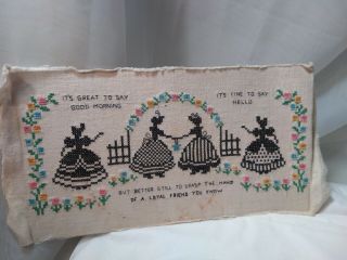 Old Antique Vintage Linen Cross Stitch Victorian Women Flowers Loyal Friend Rhym