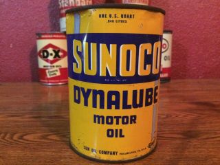 Vintage Sunoco Dynalube Motor Oil Can 1946 Metal Full Sun Oil Company Philly Pa.