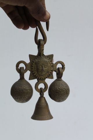 Vintage Old Hand Crafted Brass Lord Sun Engraved Wall Hanging Bell Nh1230