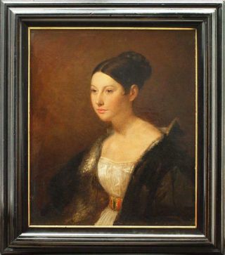 Stunning Large Mid 19th Century Portrait Young Lady Antique Oil Painting