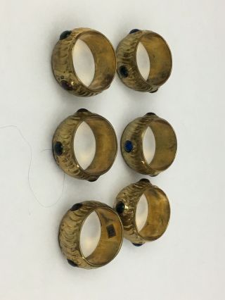 Vintage 6 Brass And Jewel Napkin Rings