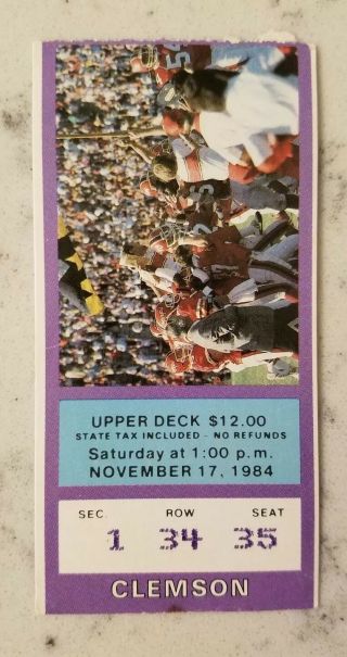 Maryland Terrapins Clemson Tigers Football Ticket Stub 11/17 1984 Md Acc Champs