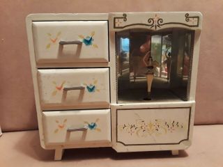 Vintage Mid Century Wooden Jewelry Music Box W/dancing Ballerina 50,  Years Old
