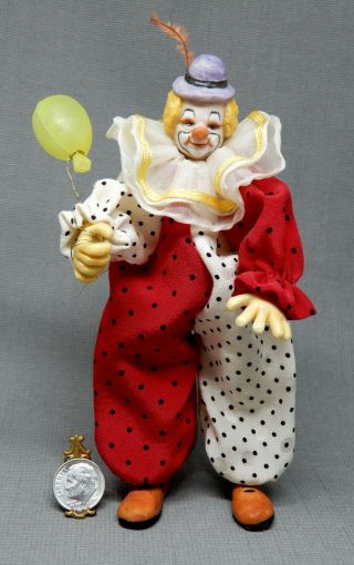 Vintage Poseable Porcelain Clown Doll - Artisan Dollhouse Miniature 1:12