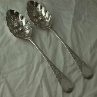Fine Victorian Solid Silver Berry Spoons - Martin & Hall Sheff.  1892