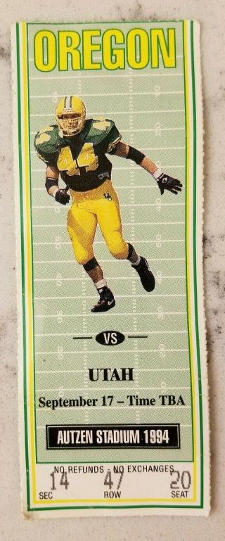 Oregon Ducks Vs Utah Utes Football Ticket Stub 9/17 1994 Jeremy Asher Mike Mccoy