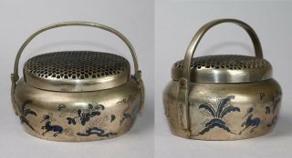 Antique Chinese Paktong Censer Hand Warmer With Enamel Decoration