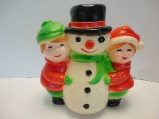 Vintage Christmas Blowmold Snowman & Sweet Face Kids By Union Products 10 " Tall