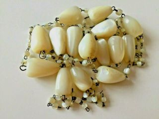 Vintage Jewellery Gorgeous Real Mother Of Pearl Long Beaded Necklace On Wire