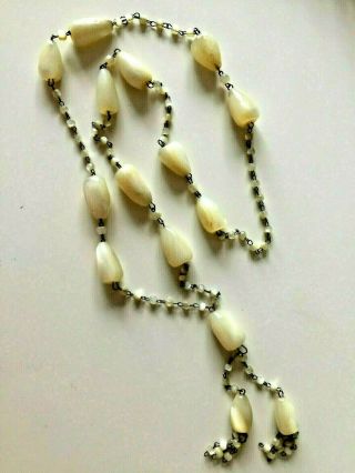 Vintage Jewellery Gorgeous Real MOTHER Of PEARL Long Beaded NECKLACE On WIRE 2