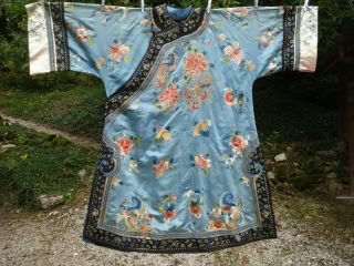 antique chinese embroidered silk robe - forbidden stitches - VGC 2