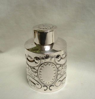 Fine Antique Solid Silver Repousse Tea Caddy Canister Box Birmingham 1904