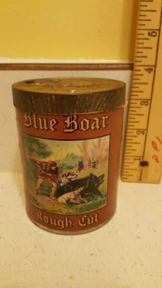 Rare Size Vintage Blue Boar Paper Label Tobacco Tin With Tax Stamp