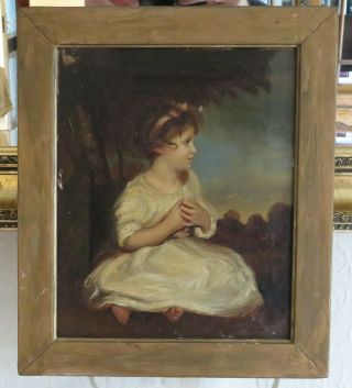 19th C Oil Painting Of A Pretty Girl Oil On Canvas