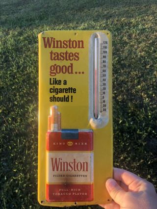 Old Vintage Winston Cigarette Tobacco Advertising Tin Thermometer