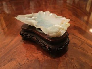 An And Rare Chinese Qing Dynasty Carved Jade Brush Washer With Stand.