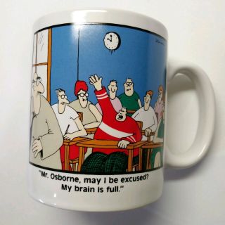 Vtg The Far Side Mug Gary Larson 1986 " Brain Is Full " Coffee Cup