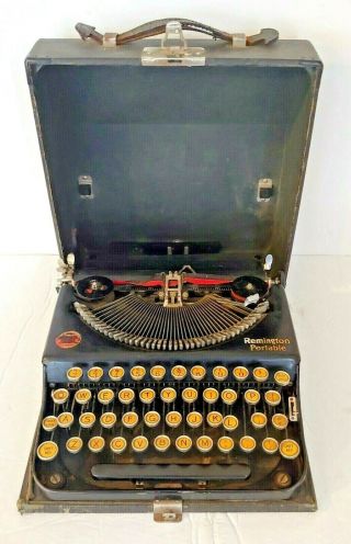 Vintage Antique Remington Portable Typewriter No 1 W/ Case - Repair Or Parts