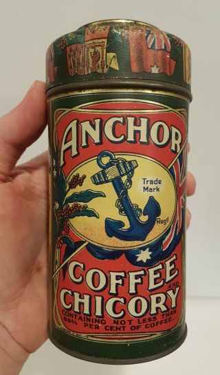 Antique Old Vintage Anchor Coffee & Chicory Tin G.  Wood & Son