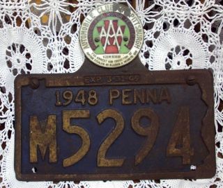 Vtg License Plate / Topper Aaa Automobile Club Of Pittsburgh Pa 1948 Pa M5294