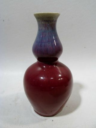 19thc Antique Chinese Sang De Boeuf 5 " Double Gourd Vase Flambe Oxblood Crackle